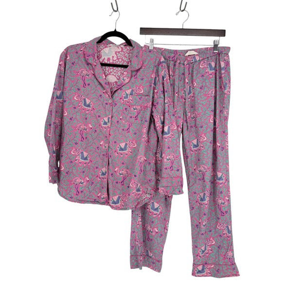 Printfresh Other - Printfresh Pink Elephant Flamingo Cotton Pajama Set Womens Small Long Sleeve PJs